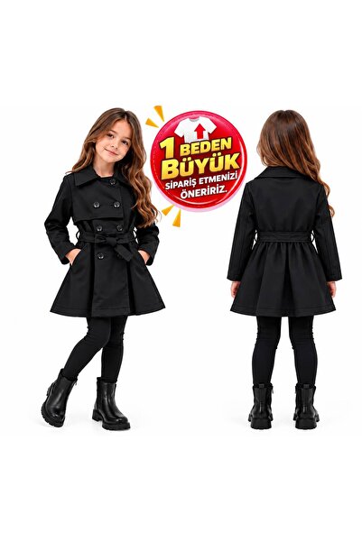 BY WORRN Kız Çocuk 8-12 Yaş Düğmeli Kuşaklı Trenckot