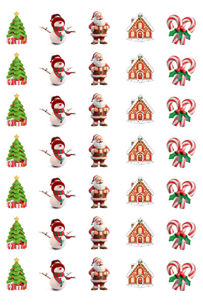 Bimotif Kış ve yılbaşı sticker, kardan adam, çam ağacı, karlı ev ve noel baba...