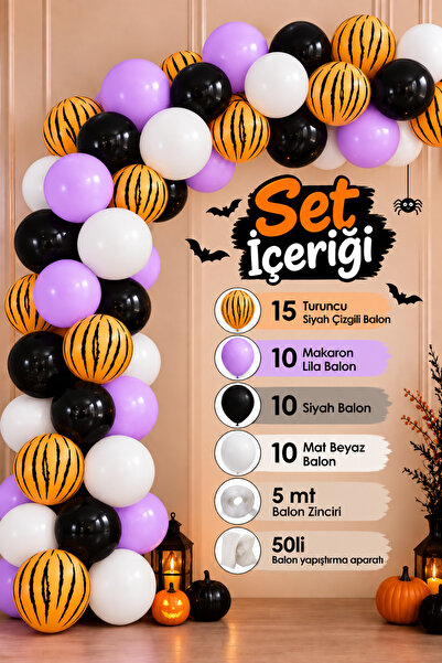 Parti dolabı Halloween Balloon Chain Halloween Set (Metallic Orange, Matte Bl...