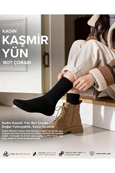 Bolero Yünlü Yumuş Kışlık Kadın Soket Çorap Siyah