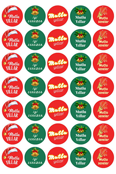 Bimotif Yılbaşı sticker, karışık mutlu yıllar seti, 35 adet (1 sayfa)