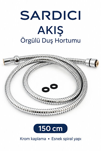 Sardıcı Akış 150 cm Örgülü Duş Hortumu Krom Kaplama Spiral Banyo Hortumu