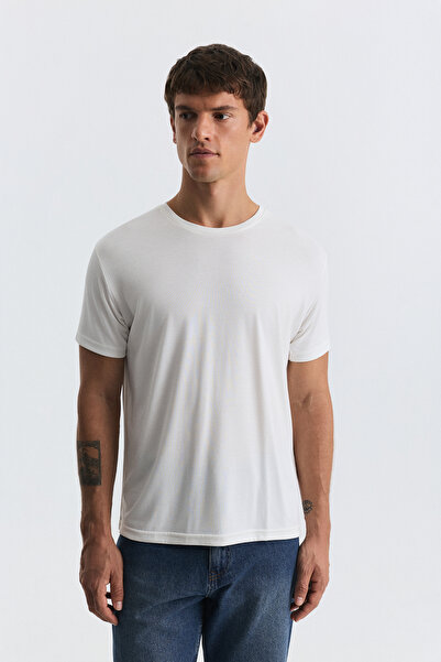 Antioch Ekru Regular Fit Modal Teknik Kumaş Erkek T-Shirt