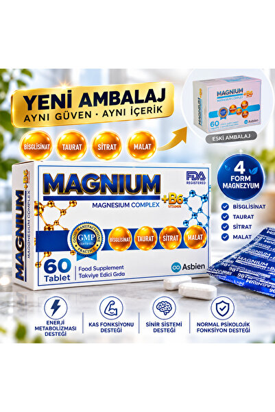 MAGNIUM Complex B6 60 Tab Magnezyum Bisglisinat , Sitrat , Malat , Taurat , B...