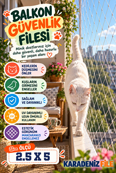 Karadeniz Dekor Ağları Balkon Filesi 2.5 X 5 (kuş Filesi, Kedi Filesi, Kuş Ağ...