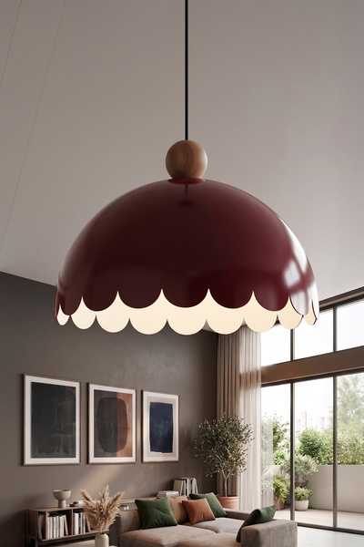 Marrien Bella Retro Ahşap Boncuk Detaylı Bordo Metal Sarkıt (30 cm) Yemek Mas...