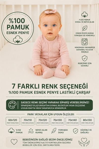 SUVAY Sarı Bebek Lastikli Çarşaf %100 Pamuklu Penye Park Yatak |60x120|70x110|70x120|70x130|70x140|80x130