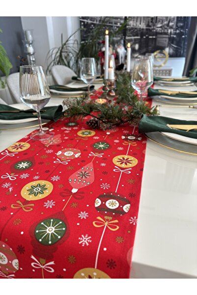 Decamor home New Year Themed Red Patterned Runner Christmas Runner (Napkin No...
