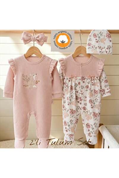 ALTINTAŞ BABY %100 Organik Pamuklu Pudra Garden Flowers Kız Bebek 2'li Tulum ...