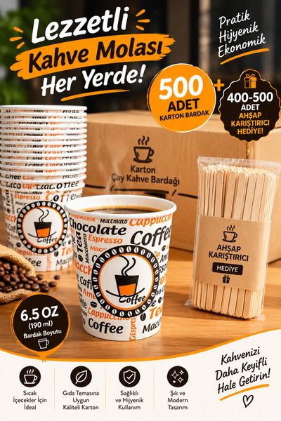 YOK YOK AMBALAJ 500’lü 6.5 Oz Karton Çay Kahve Bardağı Kağıt Bardak