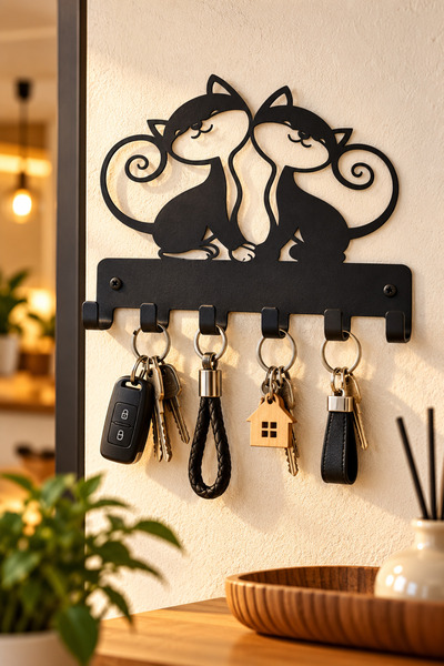 VENON Black | |   2 Cat Keychains Black Cats in Love Metal Keyring Hanger Mod...