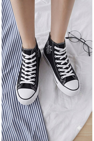 Lideral Heart Spider Web Printed Convers Unisex High-Top Lace-Up Sneaker Daily Comfortable Shoes