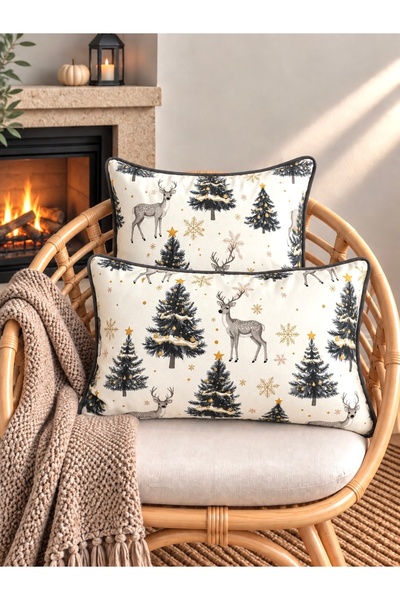 Decamor home New Year Themed Gazelle Patterned White Gray Throw Pillow Cover ...