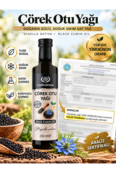 Lavendrose Çörek Otu Yağı 250ml 2.2 Yüksek Timokinonlu Pestisit Analizli Soğu...