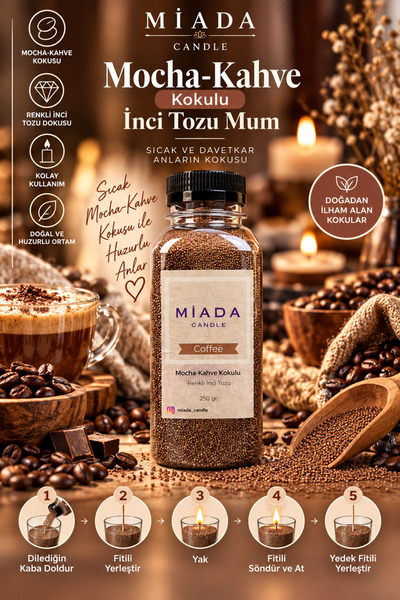 MİADA Coffe Mocha Kahve Kokulu Esanslı Renkli İnci Tozu Mum Fitil Hediyeli So...