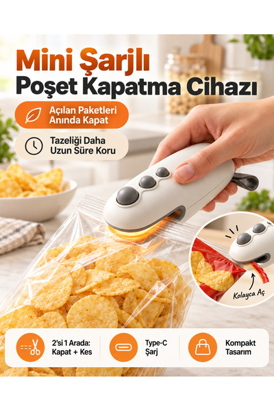 EN SİGA Type-C Şarjlı Mini Poşet Yapıştırıcı Manyetik Taşınabilir Paketleme C...