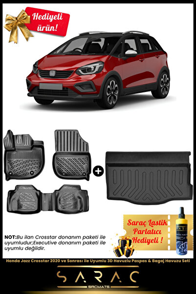 SRCMATS Honda Jazz Crosstar 2020 ve Sonrası ile Uyumlu Araca Özel 3D Havuzlu ...