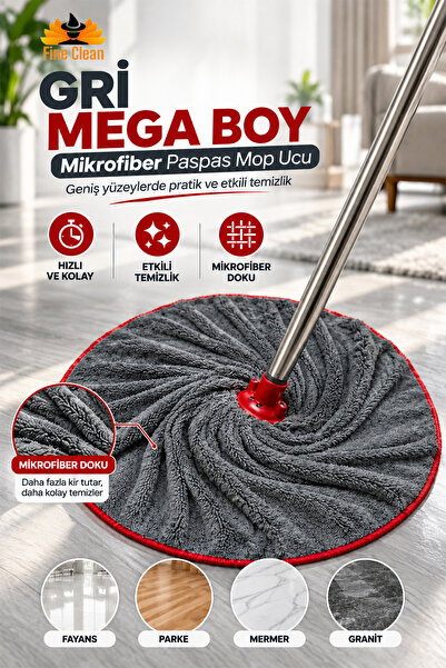 Fine Clean Gri Mega Boy Lüks Kalite Mikrofiber Paspas Mop Ucu ( 1 Adet Sopasız )