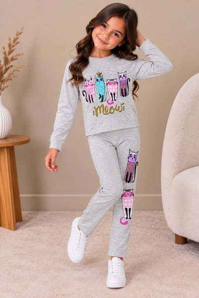 KAMİKAM Beautiful Combed Cotton Girl's Character Suit