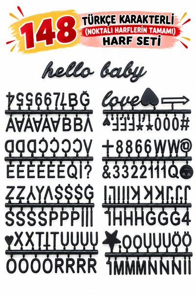 fikirstore Mesaj Panosu Için Yedek Siyah Renk Harf Seti Emojili Simgeli Ve No...