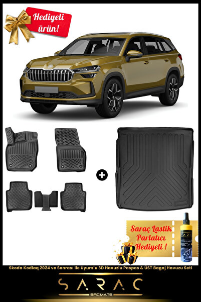 SRCMATS Skoda Kodiaq 2024 ve Sonrası ile Uyumlu Araca Özel 3d Havuzlu Paspas ...