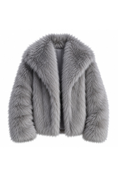 Senarce Yumuşak Dokunuşlu Oversize Premium Kürk Gri Peluş Mont