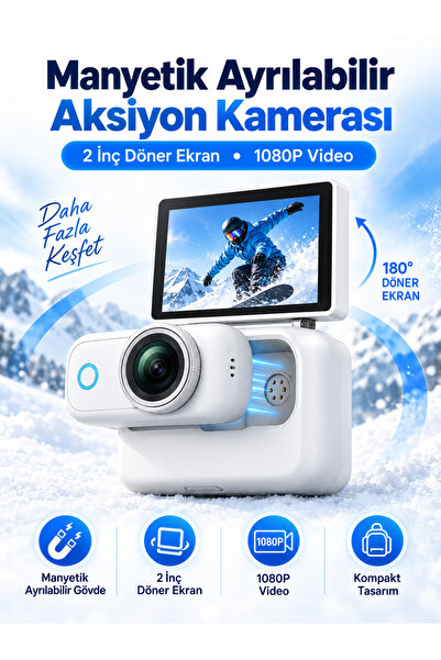 EN SİGA Manyetik Ayrılabilir Aksiyon Kamerası 2 İnç Döner Ekran 1080P
