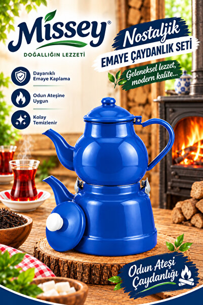 Missey EMAYE ÇAYDANLIK SETİ nostaljik çaydanlık, Odun ateşi çaydanlığı