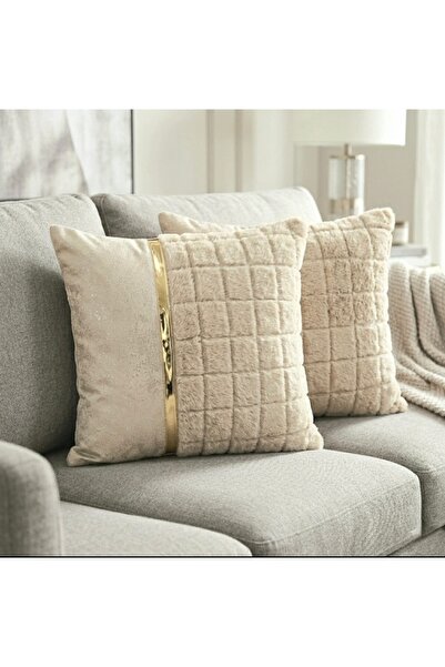 DAHABELLA LUXE HOME 2'li Set Lüks Baklava Kapitone Tavşan Tüyü Kırlent Kılıfı...