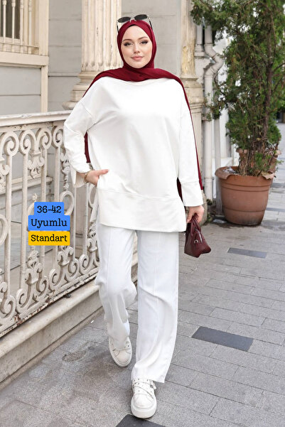 Balenbi Women's Crew Neck Sleeve Slit 2 Thread Combed Cotton Basic Tunic 346 ...