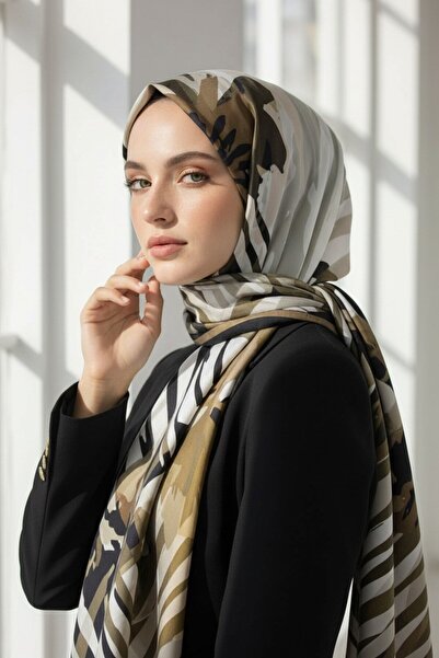 Vissona Crepe Zebra and Flower Patterned Beige Color 75X195 Non-Shedding Shawl