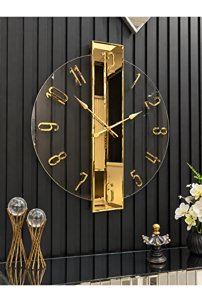 efe ayna dekor 61x70cm Şeffaf Model Gold Aynalı Duvar Saati ( Salon, oturma o...