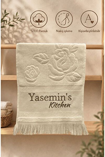 Home Kişiye İsme Özel El Yüz Mutfak Havlu 30x50 cm Krem Renk Kitchen