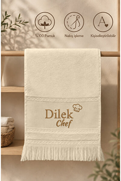 Home Kişiye Özel İsim İşlemeli Düz Model Havlu Şef Krem Renk 30x50 cm (Annele...