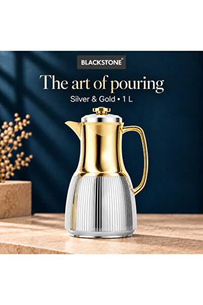 Blackstone 1 Liter Flask - Leakproof Button Locking Design Silver & Gold, Lightweight Durable Flask for Hot & Cold Drinks QGR10