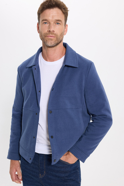 Tudors Men's Slim Fit Double Pocket Snap Closure Navy Blue Coat