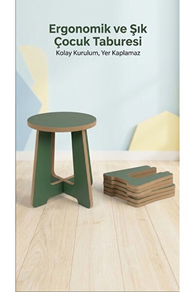 Muall Collection Ahşap Görünümlü Tabure – Modern Minimal Oturma Taburesi - ye...