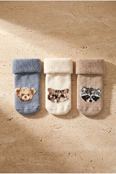 Katia&Bony Pack of 3 Animal Patterned Towel Baby Socks