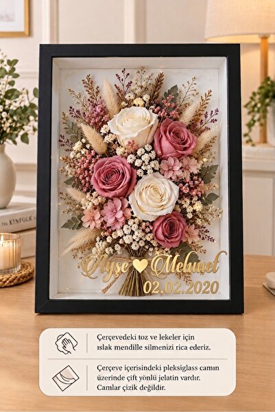 Verda Çerçeve 30x40 Cm Isimli Ve Tarihli Anı Çerçevesi! Gül Çerçeve Kutusu! G...