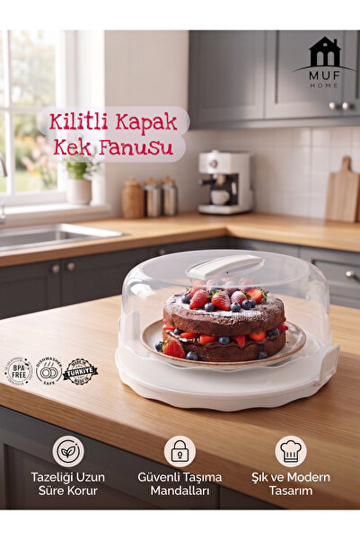 MUF HOME Kilitli Kapaklı Kek ve Pasta Fanusu - Şeffaf, Pratik ve Güvenli Taşı...