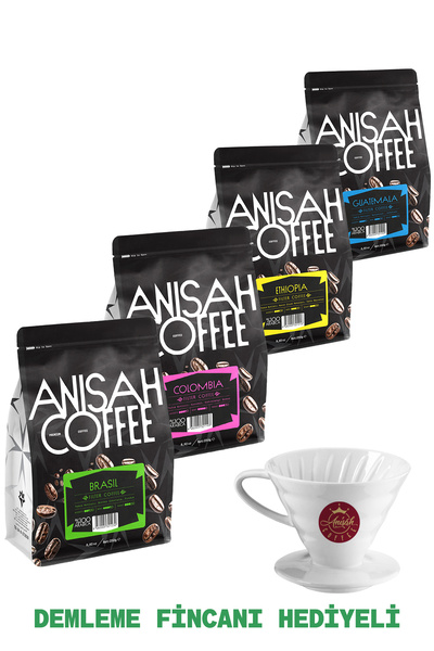 Anisah Coffee طقم قهوة بالفلتر مع كوب تحضير من السيراميك كهدية |   4×250 جرام...