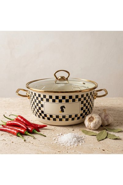 emaye market وعاء قلي مطلي بالمينا مقاس 22 سم بنمط مربعات