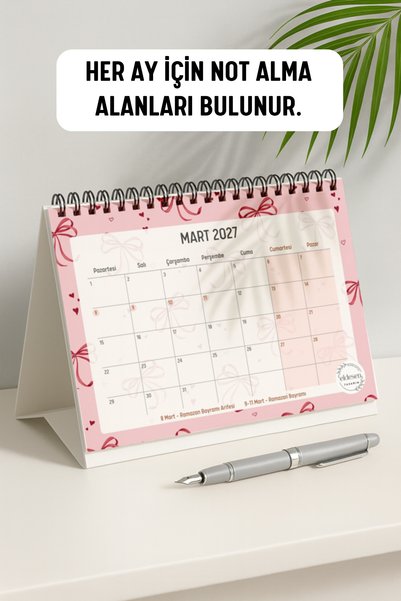Eldesen Tasarım 2027 Masa Takvimi Spiralli A5 (21X16CM) Büyük Boy / Resmi Tatiller Ve Hafta Sonları / 12 Aylık