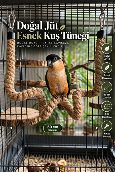 Mivra Pets Esnek Kuş Tüneği 50 cm Şekil Alabilen 2 cm Kalın Doğal Jüt İp