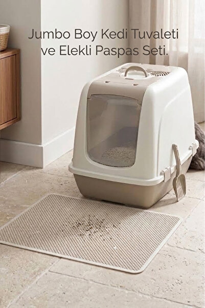 Petozi Kapalı Büyük Boy Kedi Tuvaleti XXL 52x66x46cm Elekli Paspas Hediyeli