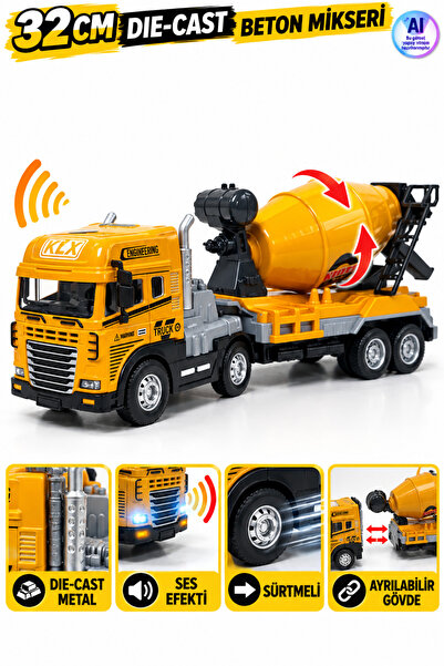 YILDIRIM OYUNCAK Sürtmeli Sesli Işıklı Müzikli Die Cast 1:24 Beton Mikseri Tı...