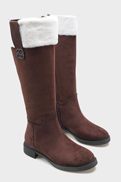 MODAADAM Women's Rofen Fur Flat Sole Boots - Brown-Suede