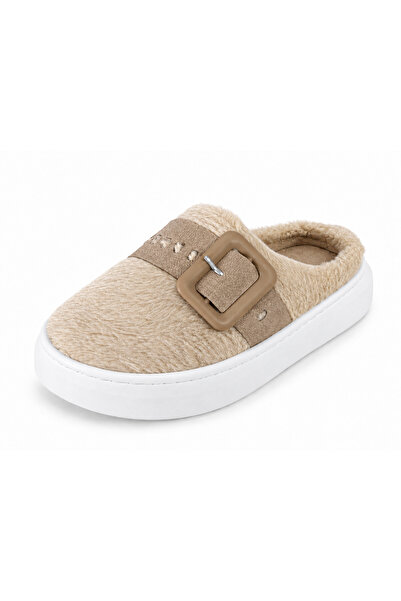 Stepmark Soft Buckle Kadın Peluş Tokalı Kapalı Burun Platform Terlik