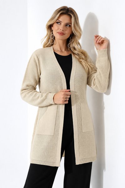 Marvine Women's Beige Comfortable Fit Knitwear Cardigan with Pockets