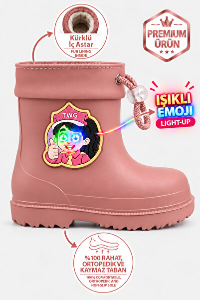 Ayakkabı Consept Kürklü Yağmur Kar Çocuk Bot Çizme Kız Ortopedik Taban Işıklı...